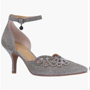 J.Renee Silver Glitter Heels with Rhinestones Isabetta Pointed Toe Pump